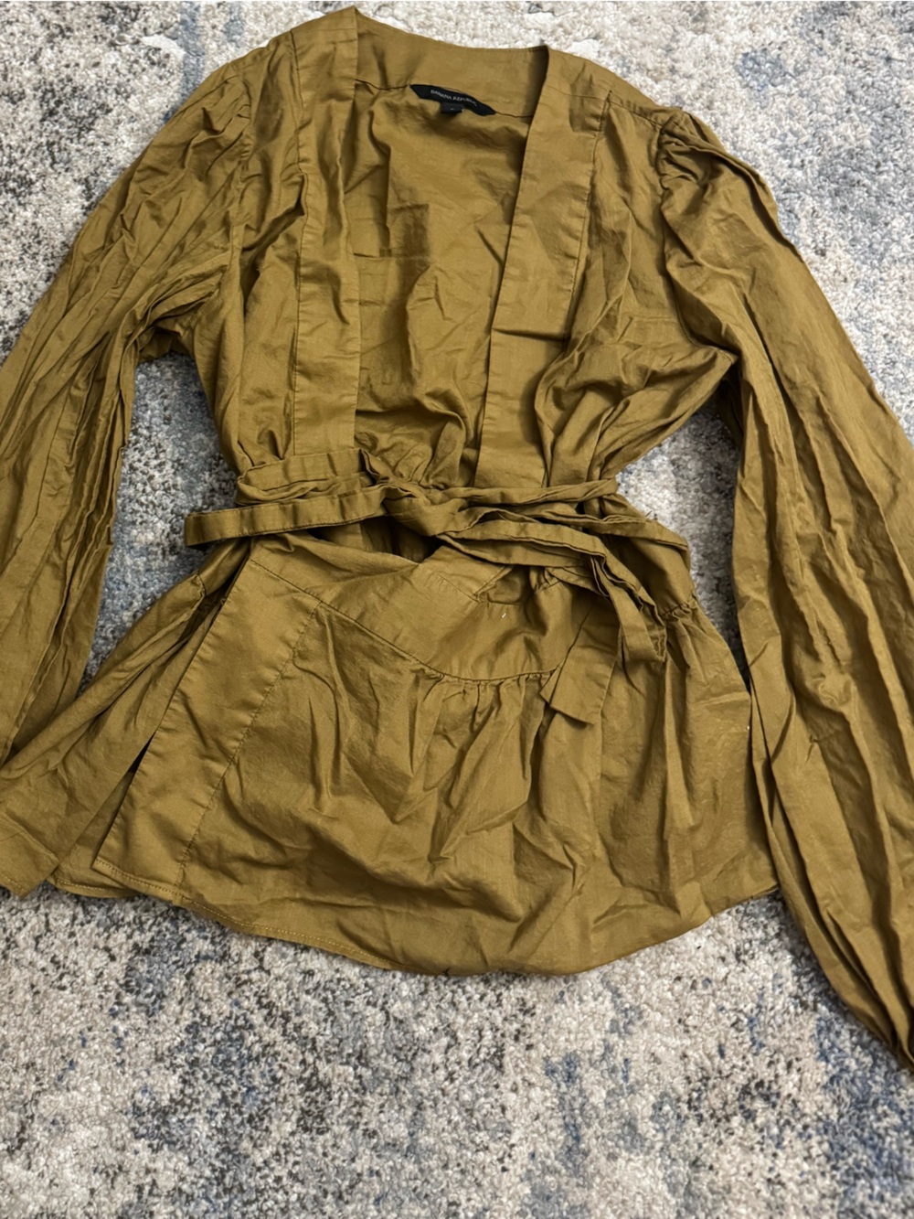 Banana Republic Olive-Mustard Wrap Blouse with Self Tie